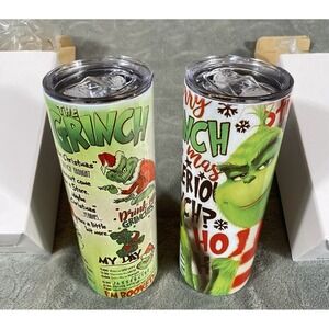 2 Grinch‎ Holiday 20oz Tumbler Hot Cold Stainless Leak Proof Christmas Gifts New